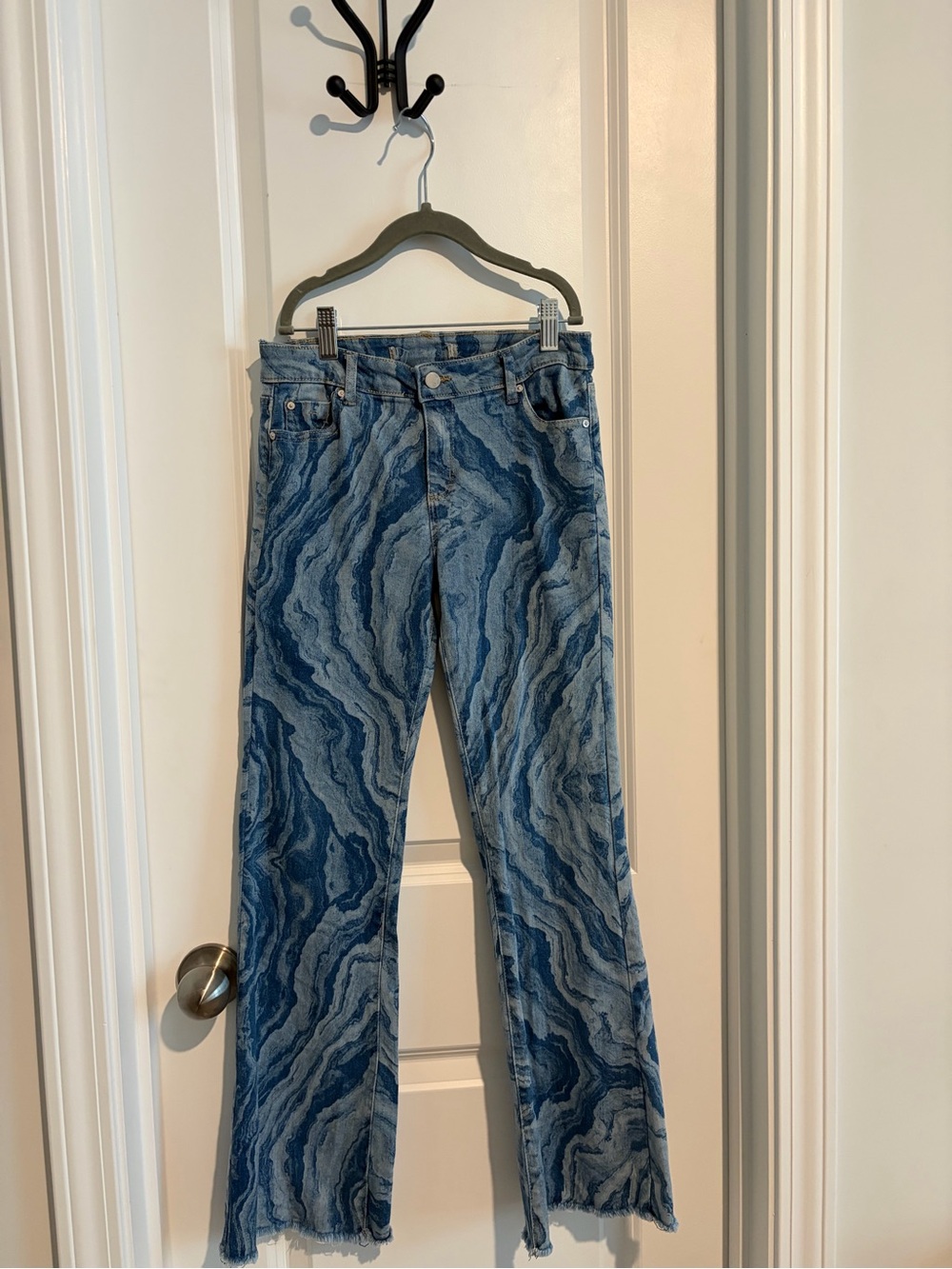 Tractr Big Kids Blue Marble Swirl Flare Jeans Frayed Hem Size 10